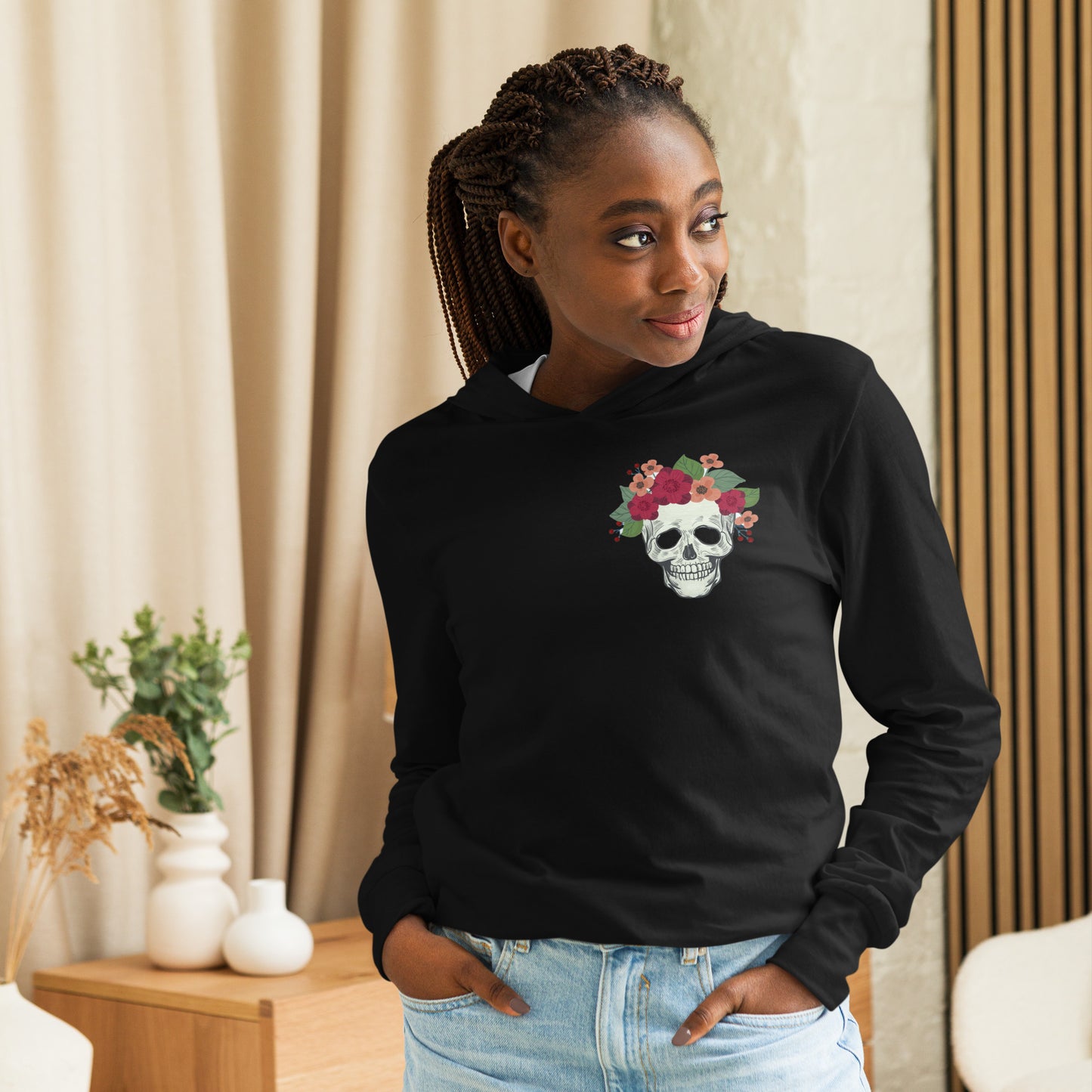 Mini Skull with Flowers Hooded long-sleeve tee