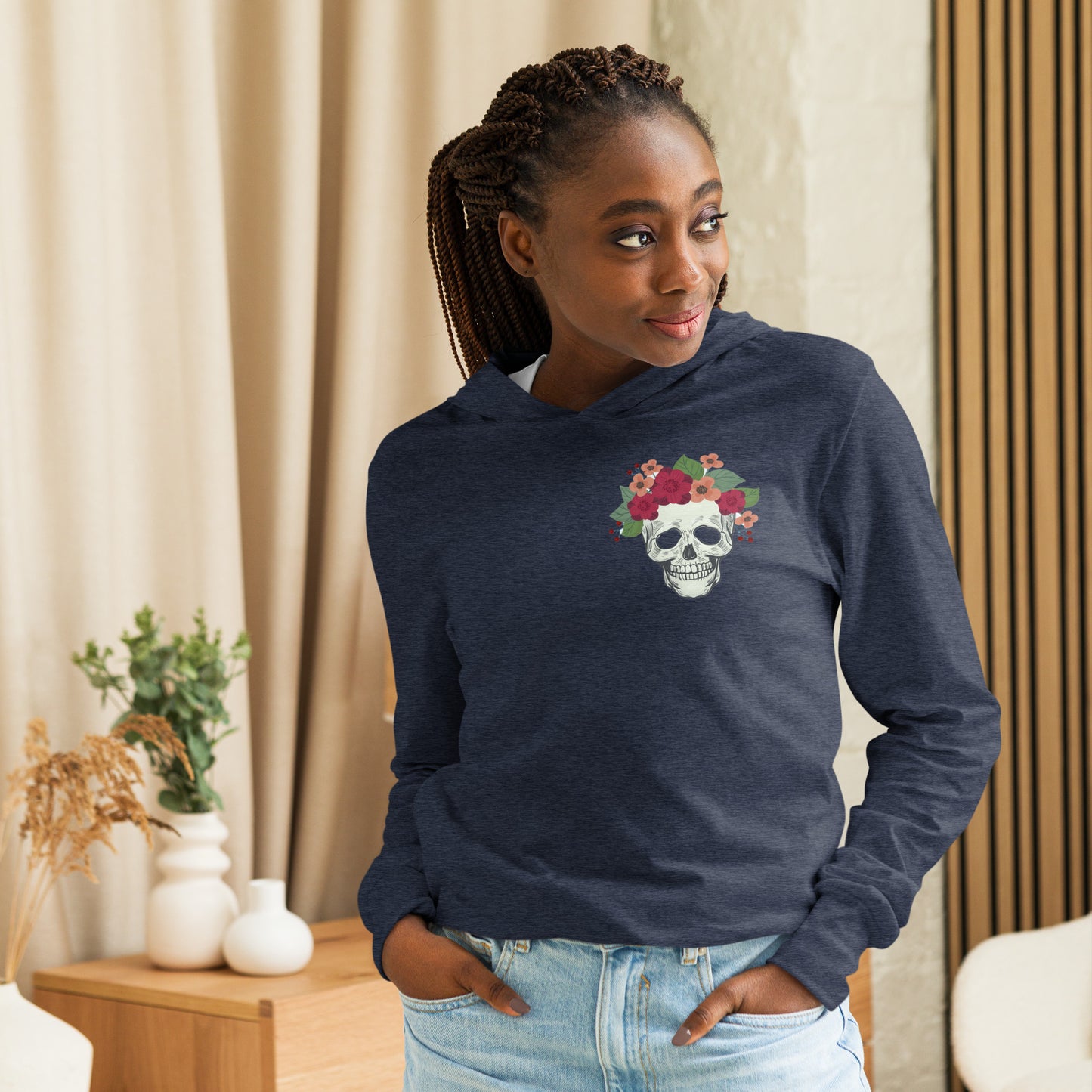 Mini Skull with Flowers Hooded long-sleeve tee