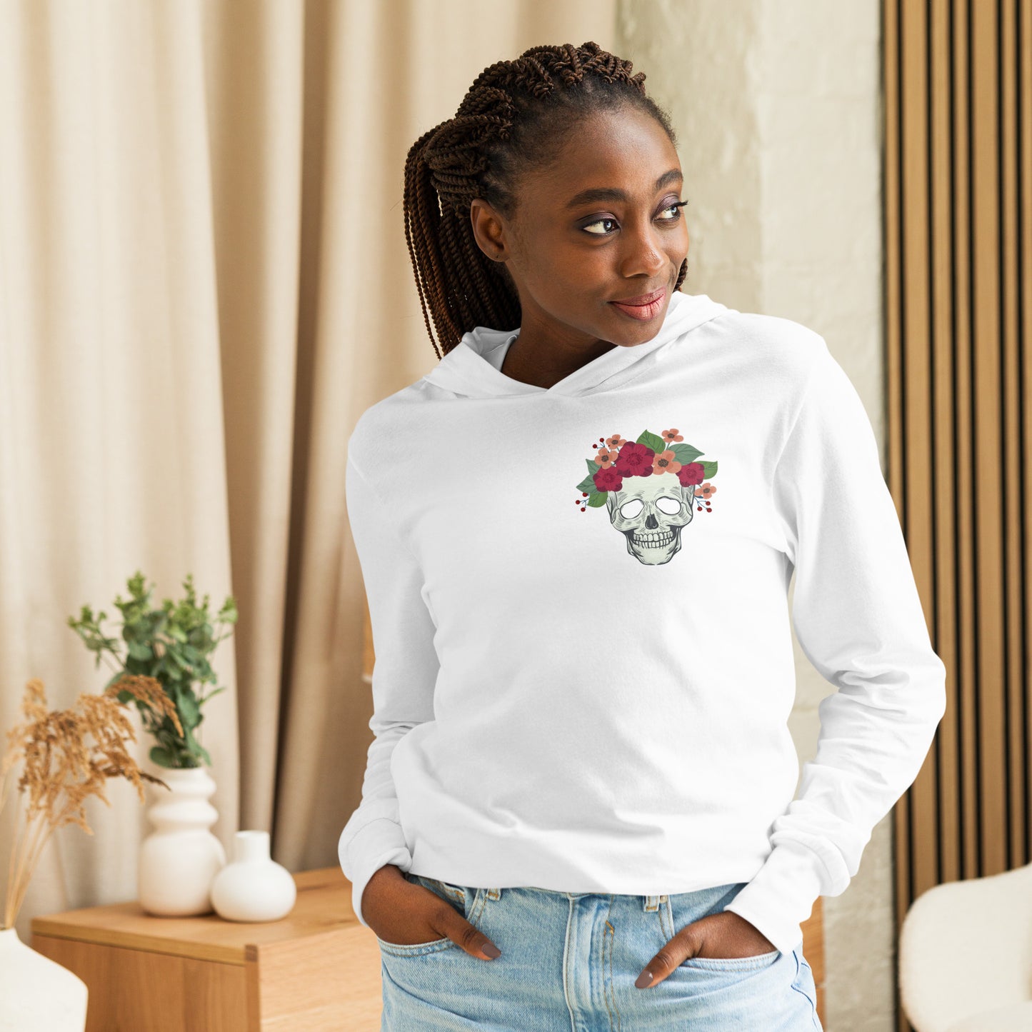 Mini Skull with Flowers Hooded long-sleeve tee